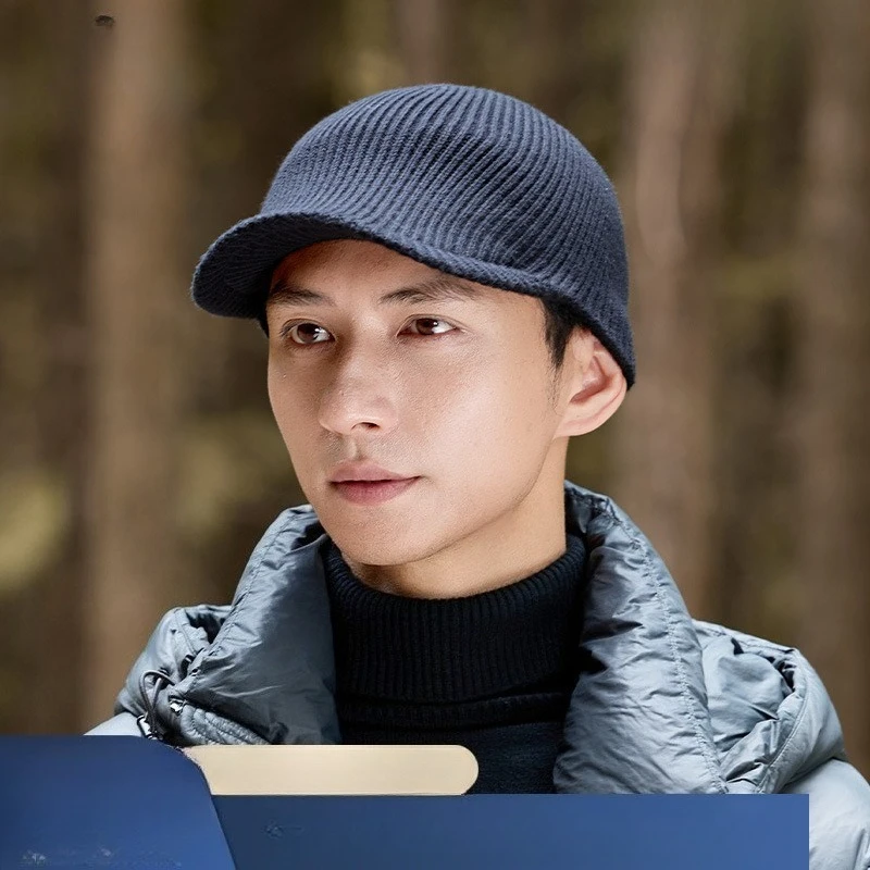 British Casual Outdoor Solid Color Sports Knitted Cap Men's Big Head Suitable for Elastic Baseball Cap Women's Winter Hat