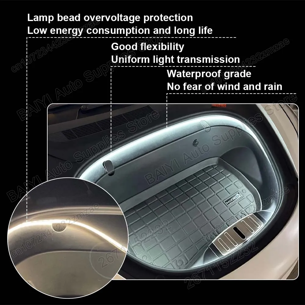 For Tesla MODEL 3 2017-2023 Car Trunk Light Bar Plug & Play Front And Rear Luggage Decoration LED Car Interior Atmosphere Light