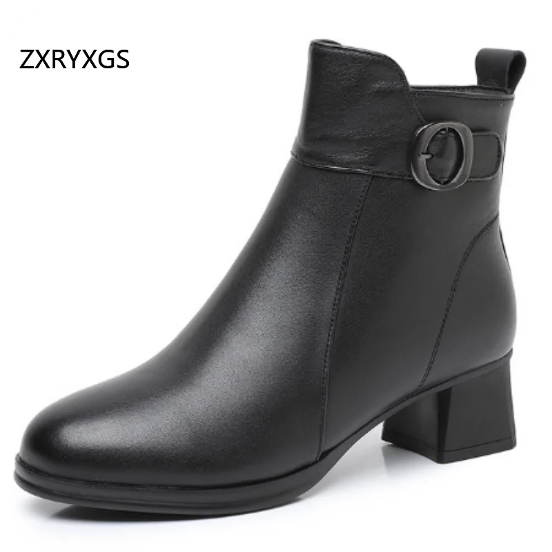 

ZXRYXGS Маленький размер 32, большой размер 43, ботинки из воловьей кожи с верхним слоем, новинка 2025, модные осенне-зимние ботинки, женские банкетные ботинки
