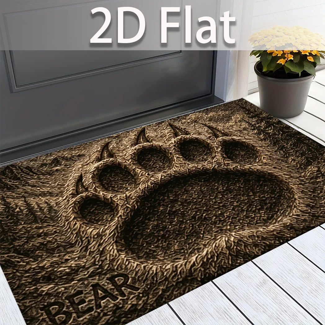 1pc 2D Flat Bear Paw‑Print Area Rug, Non‑Slip Machine‑Washable Decor Floor Mat for Mother’s Day & Father’s Day, Balcony, Hallway
