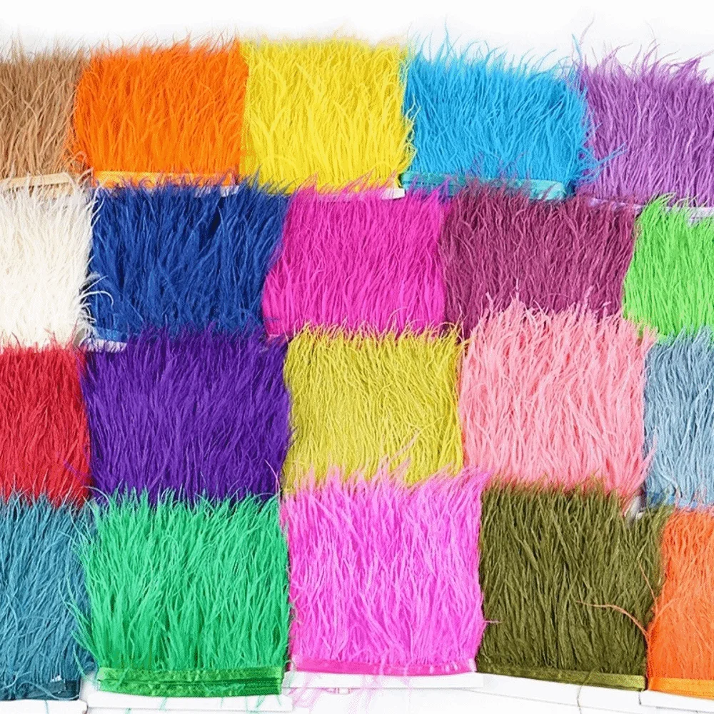 1 Meter Ribbon Tassel Natural Ostrich Feathers 8-10cm Wide Fluffy Texture Feather Plumes Ribbon Selvage Apparel Fabric
