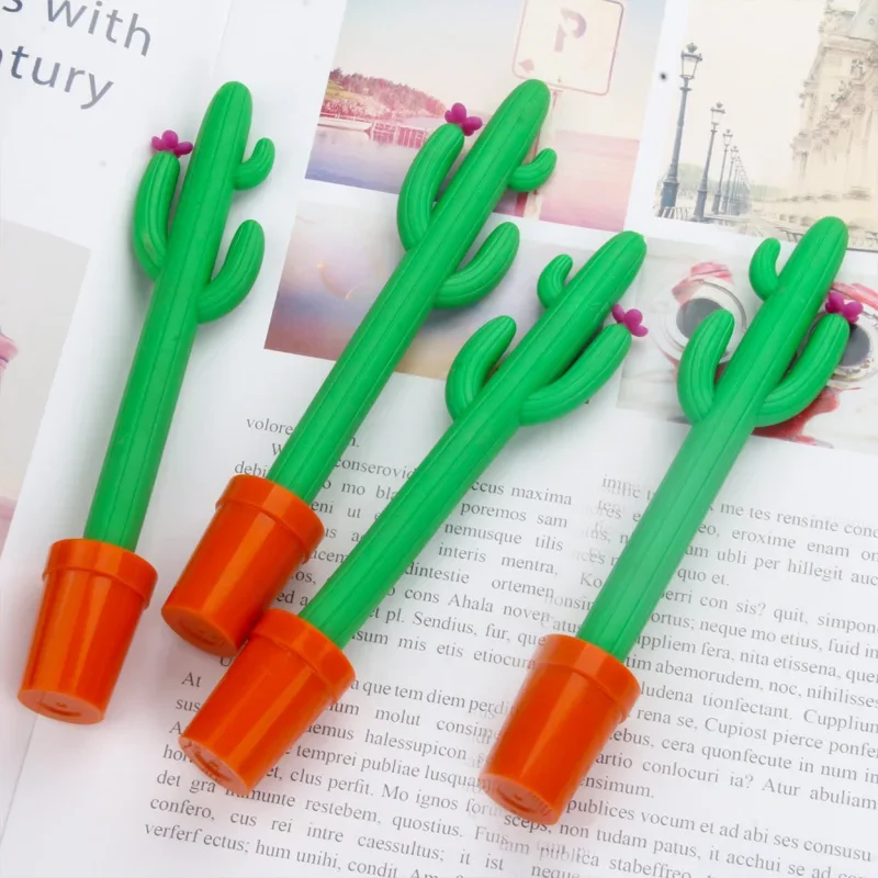 

30 шт., гелевые ручки с рисунком кактуса в горшке, черная водяная ручка, игольная трубка, тип 0,5 мм, фирменная ручка, канцелярские принадлежности