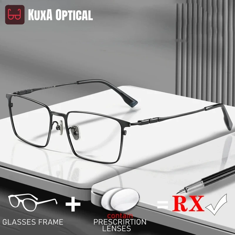 

KUXA Titanium Glasses Man Prescription Lenses Optical Eyewear Myopia Hyperopia Progressive Vision Distance Reader Ocular Quality