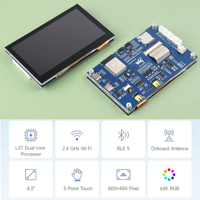 ESP32-S3 4.3 Inch Capacitive Touch Display Development Board 800×480 32-bit LX7 Dual-core Processor WiFi Bluetooth with Antenna