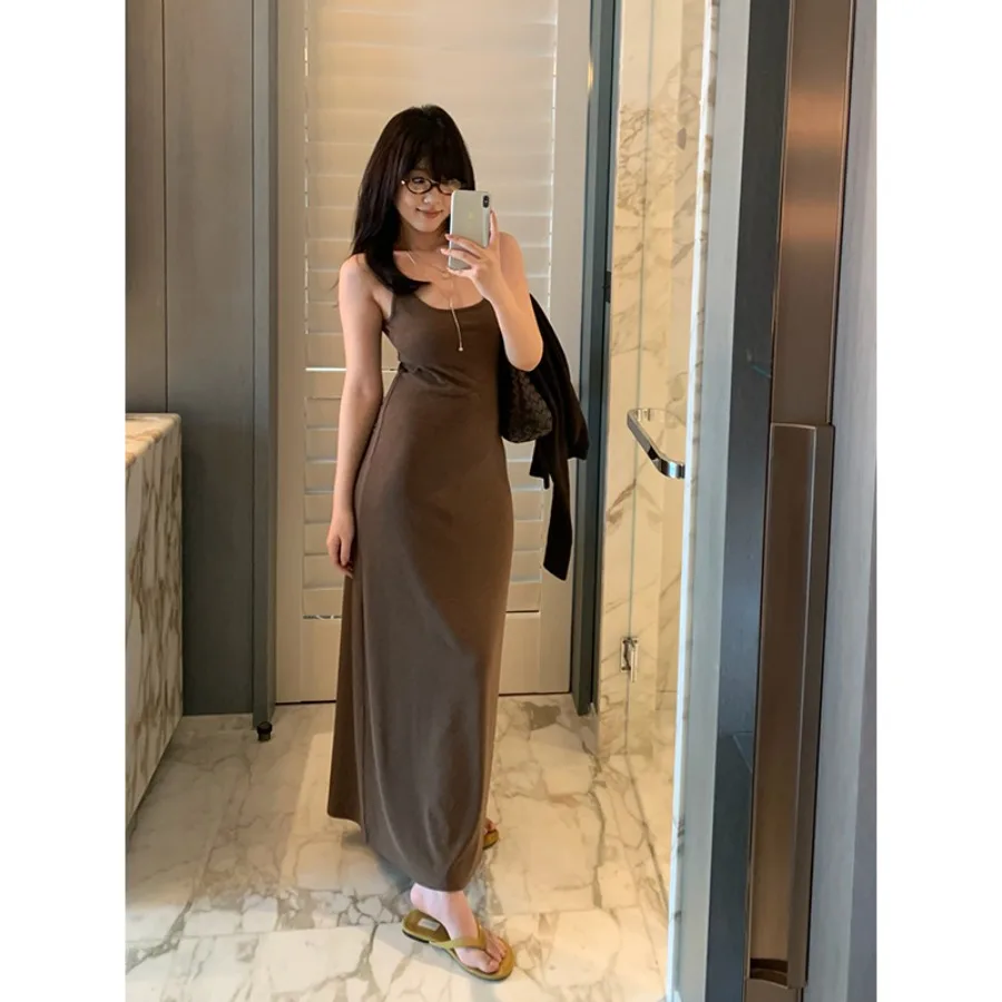 

【New style】FOX ROOM simple Tense U-neck hanging skirt 2026 new all-match slimming solid color dress Y351