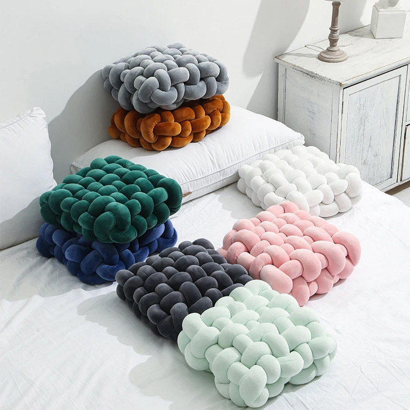 MOMO Nordic Ins Pillow Square Woven Chair Cushion Cushion Sofa Back Plush Pillow Decorative Bay Window Cushion