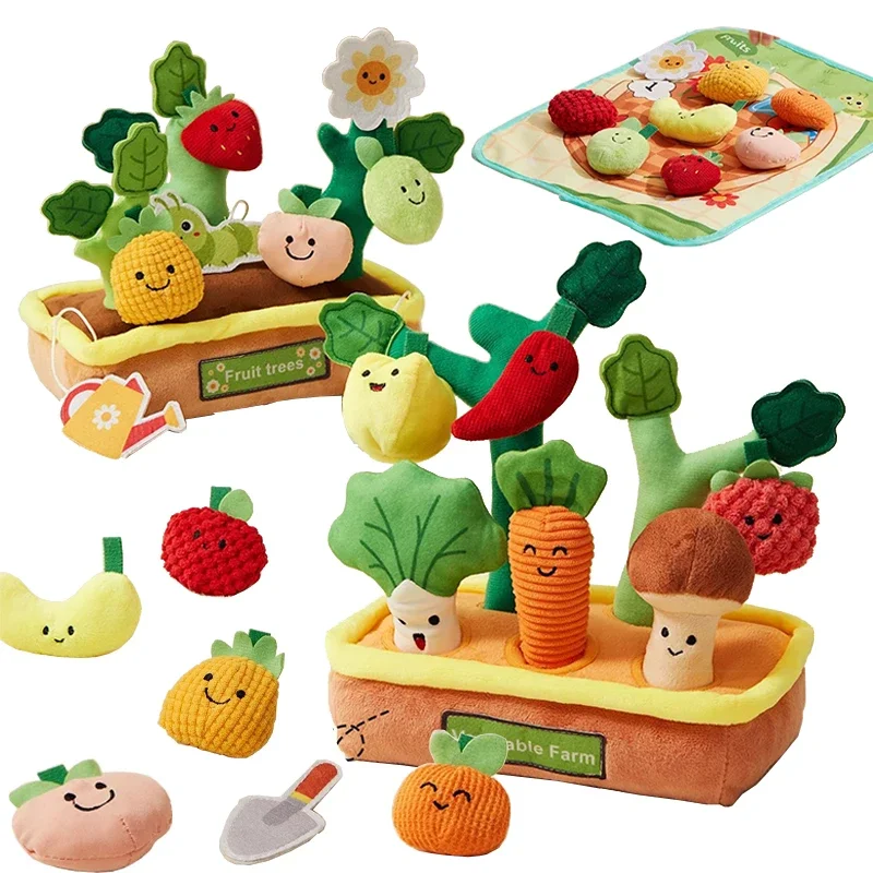 Plush Vegetable Fruit Pulling Toy Interactive Educational Soft Toy for Baby Toddler Early Development Sensory Toy