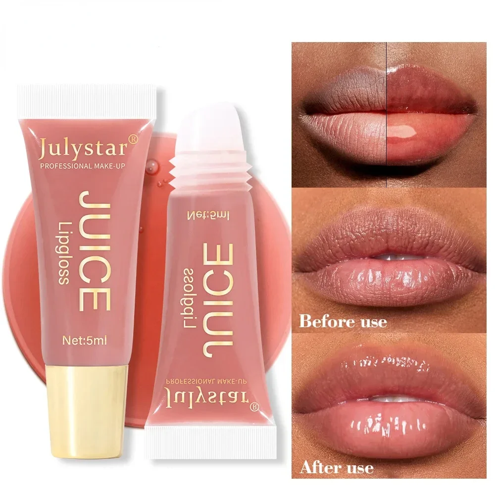 Aceite hidratante de frutas para labios, Nude marrón brillo de labios, tinte de labios transparente, tubo suave, aplicador de maquillaje, cuidado de belleza