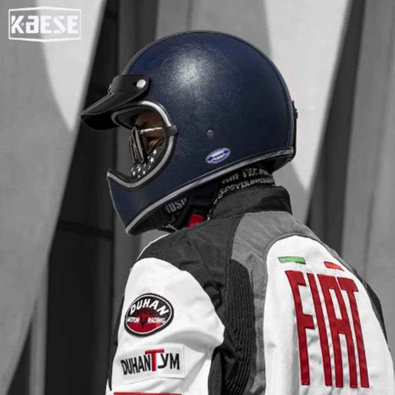 

Trendy Retro Fiberglass Full Helmet Motorbike Racing Adjustable Visor Breathable Padding High Speed Windproof Design