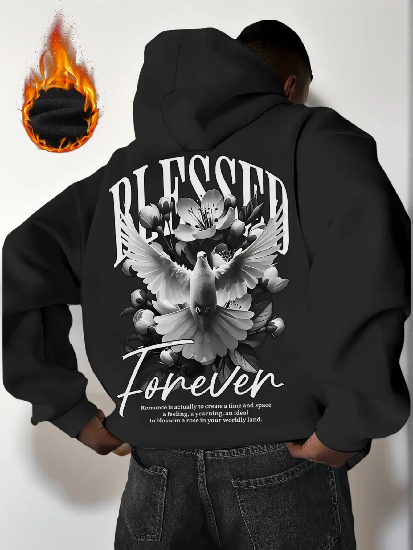 

Мужская толстовка с термоизоляцией и цветочным принтом в виде голубей, повседневный топ с длинными рукавами для осени и зимы