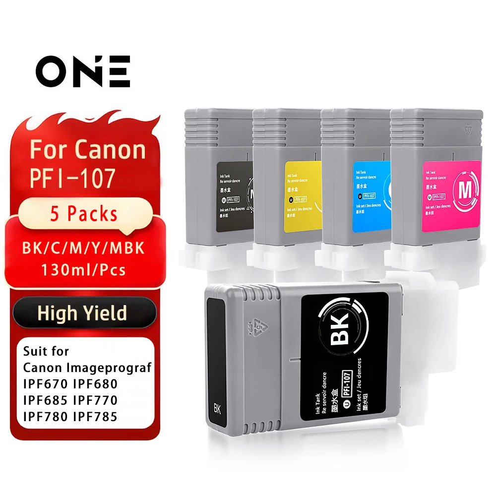 PFI-107 PFI107 PFI 107 130ML Compatible Ink Cartridge With Chip For Canon IPF-670 IPF-680 IPF-685 IPF-770 IPF-780 Printer ink