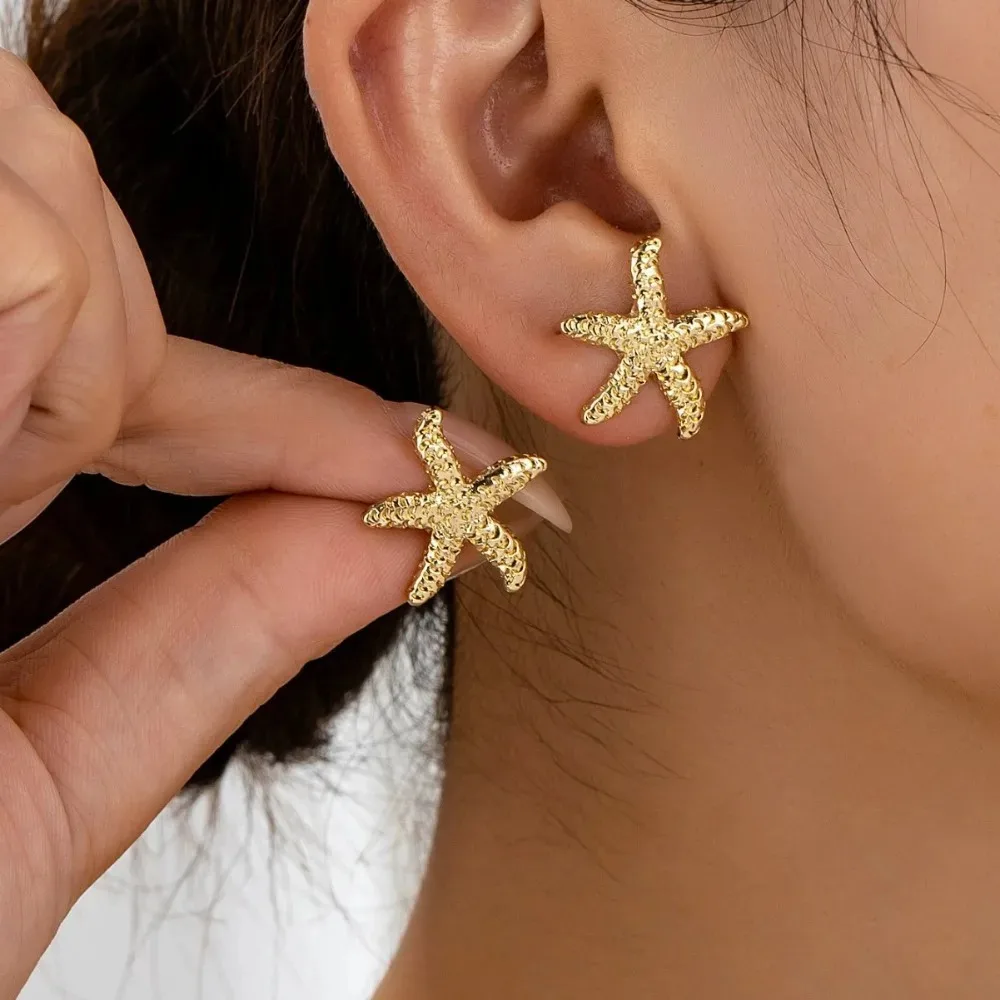 New Geometric Temperament Casual Starfish Stud Earrings Summer Simple Beach Vacation Style Earrings Ocean Jewelry 2026 Gifts