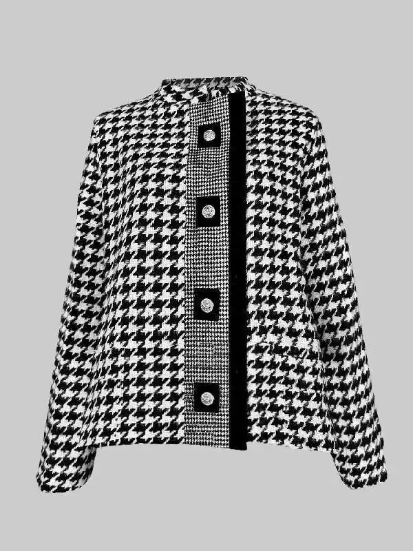 

BabYoung Women's Classics Houndstooth Jacket Stand Collar Long Sleeves Winter Fall Clothes 2024 Women Casual Coat Outerwears