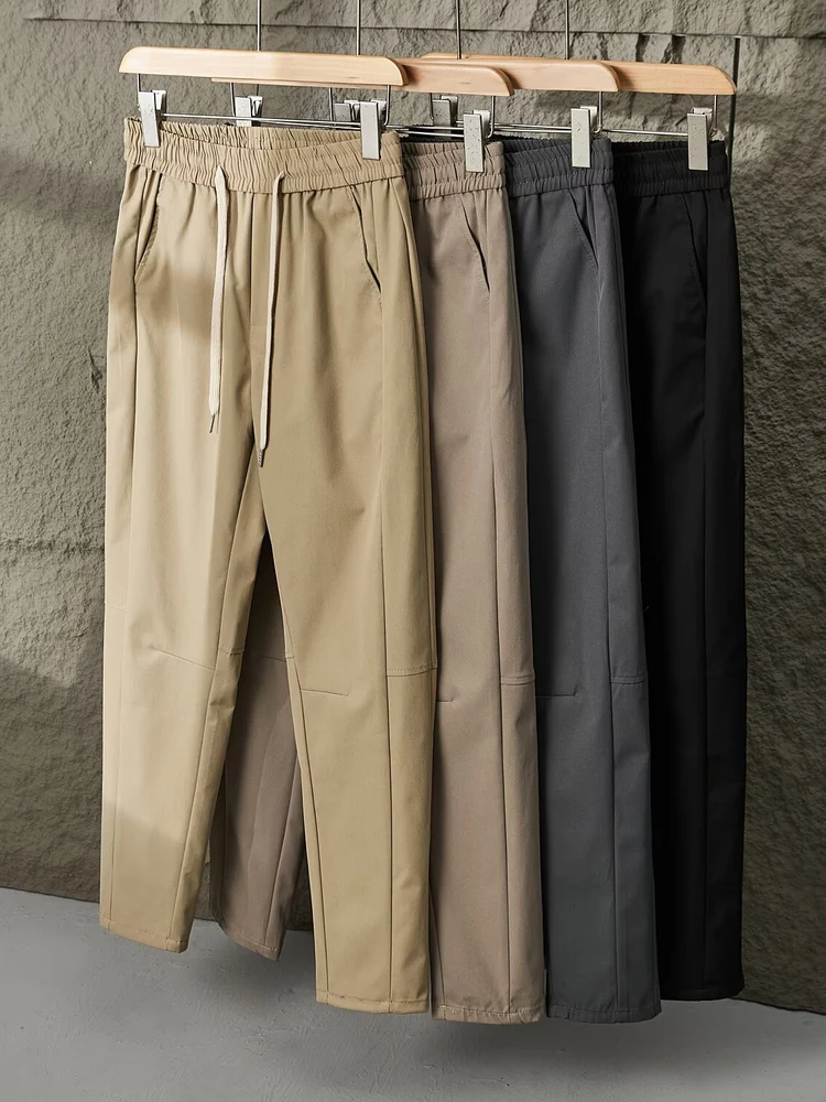 

Весенне-осенние тонкие повседневные брюки с эффектом прохлады, на шнурке, с эластичным поясом, мужские, драпированные, широкие, длинные, прямые, костюмные брюки