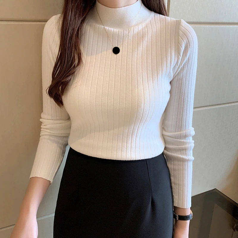 

Women's Half-Height Crewneck Sweater Thin Layered Top for Ladies Autumn Winter Stylish Short-Sleeved Knit Sweater Tops