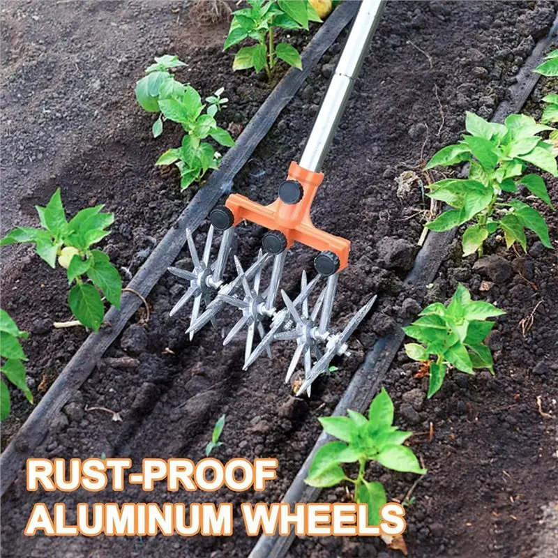 A55F-Rotary Cultivator Garden Rotary Tiller Adjustable Stainless Steel Poles Hand Tiller For Soil Mixing Or Reseeding
