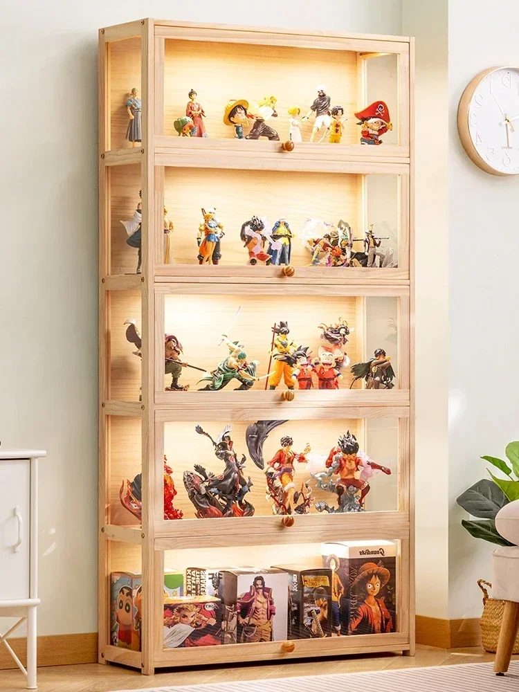 Solid Wood Action Figures Display Cabinet Acrylic Display Rack Model Storage Cabinet Toy Storage Rack Storage Organizer