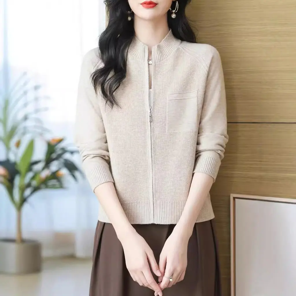 

Новый ранний осенний женский вязаный кардиган на молнии, элегантный высококачественный топ для осенней одежды