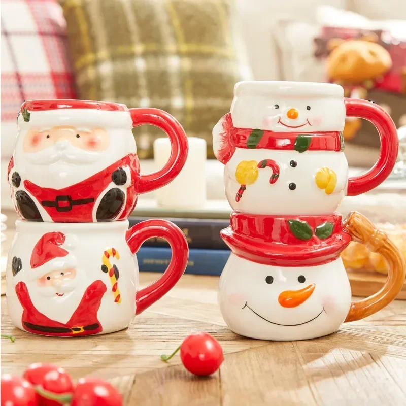 Unique Handpainted Santa Claus Snowman Tea Mug Ceramic Coffee Cup Creative Christmas Office Water Cup Gift Idea