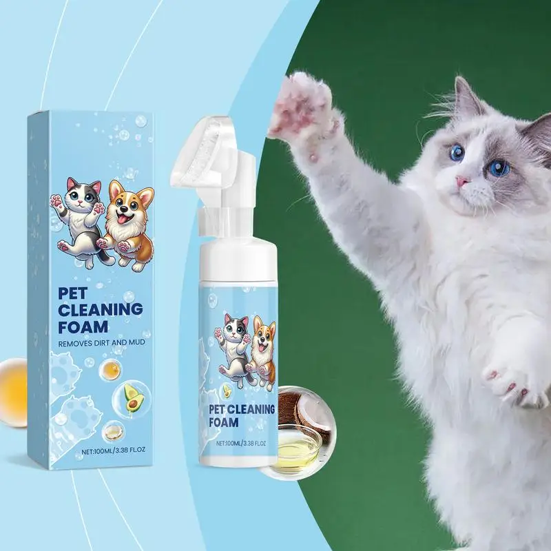 Foaming Dog Paw Cleaner 100ml Leave-in Paw Cleaner With Brush Head Gentle Paw Cleanser Foam Pet Foot Odor Remover For Dog Cat