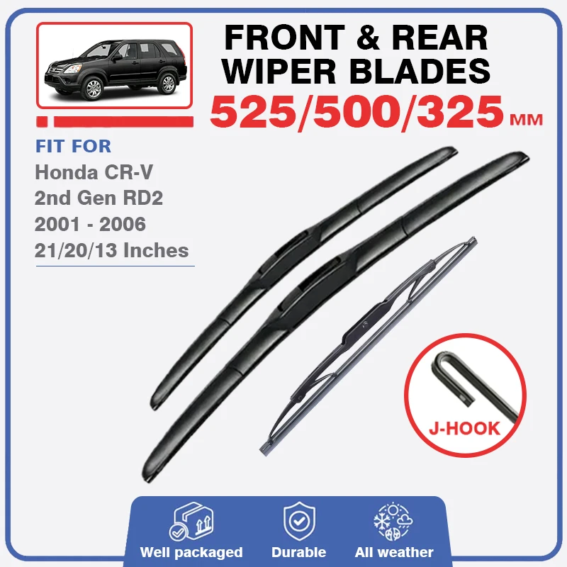 Wiper Blades For Honda CR-V CR V CRV 2nd Gen RD2 Silicone 2001 - 2006 Front Rear Windshield Windscreen Window Accessories Refill