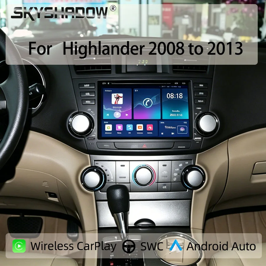 8“Android Car Radio For  Highlander 2008 to 2013 CarPlay Auto GPS Nav Bluetooth Steering Control