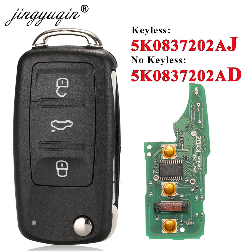 jingyuqin Keyless go 5K0837202AJ Semi 5K0837202AD 3 Buttons Remote Key for VW Caddy Eos Golf Jetta Beetle Polo Tiguan Touran