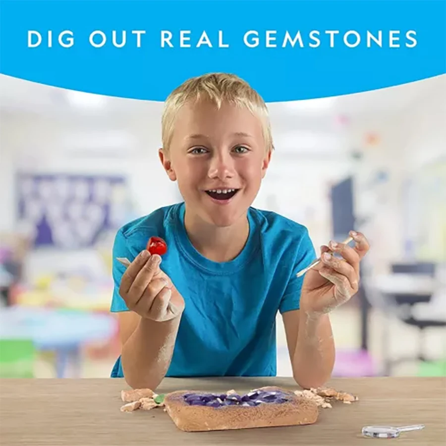 STEM Mega Gemstone Dig Kit - Excavate 15 Precious Gems - Educational & Fun Toy Interactive Gemstone Kit Gift for Girls and Boys