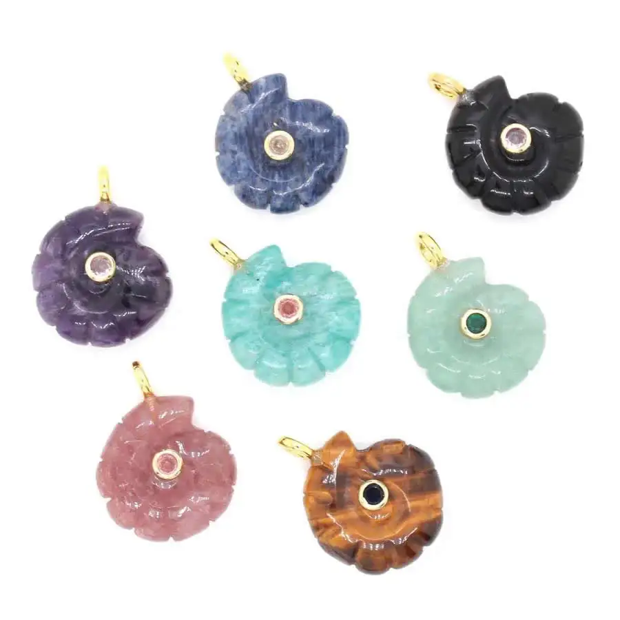 Ammonite Shell Pendant Natural Gemstone Hand Carved Nautilus Spiral Shell Necklace Healing Chakra Boho Jewelry DIY Gift 25x33mm - view 5
