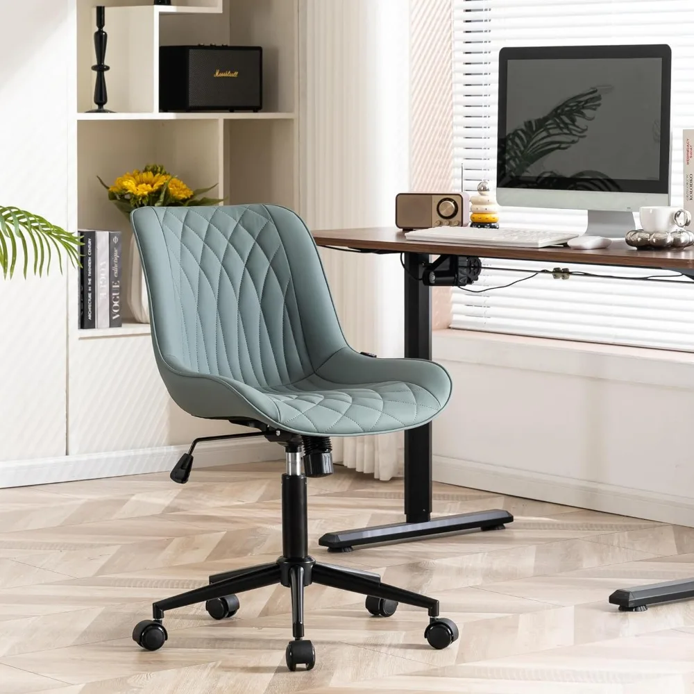 

Office Chair with Wheels,Armless Desk Chair,Swivel Rolling Task Chair with Back Upholstered,Faux Leather Modern Computer Chair