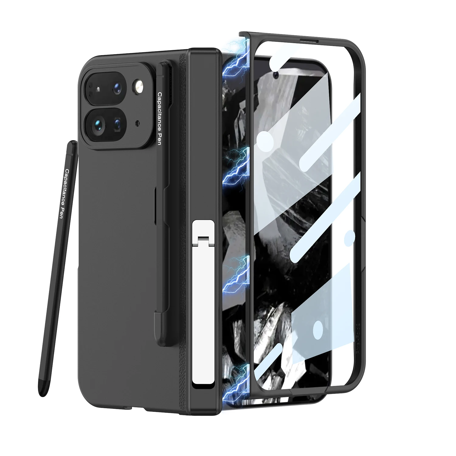 Защитный кронштейн для экрана, магнитный чехол для Google Pixel 9 Pro, складной чехол Pixel 9 Pro, защита от шарниров, жесткий ПК с сенсорной ручкой