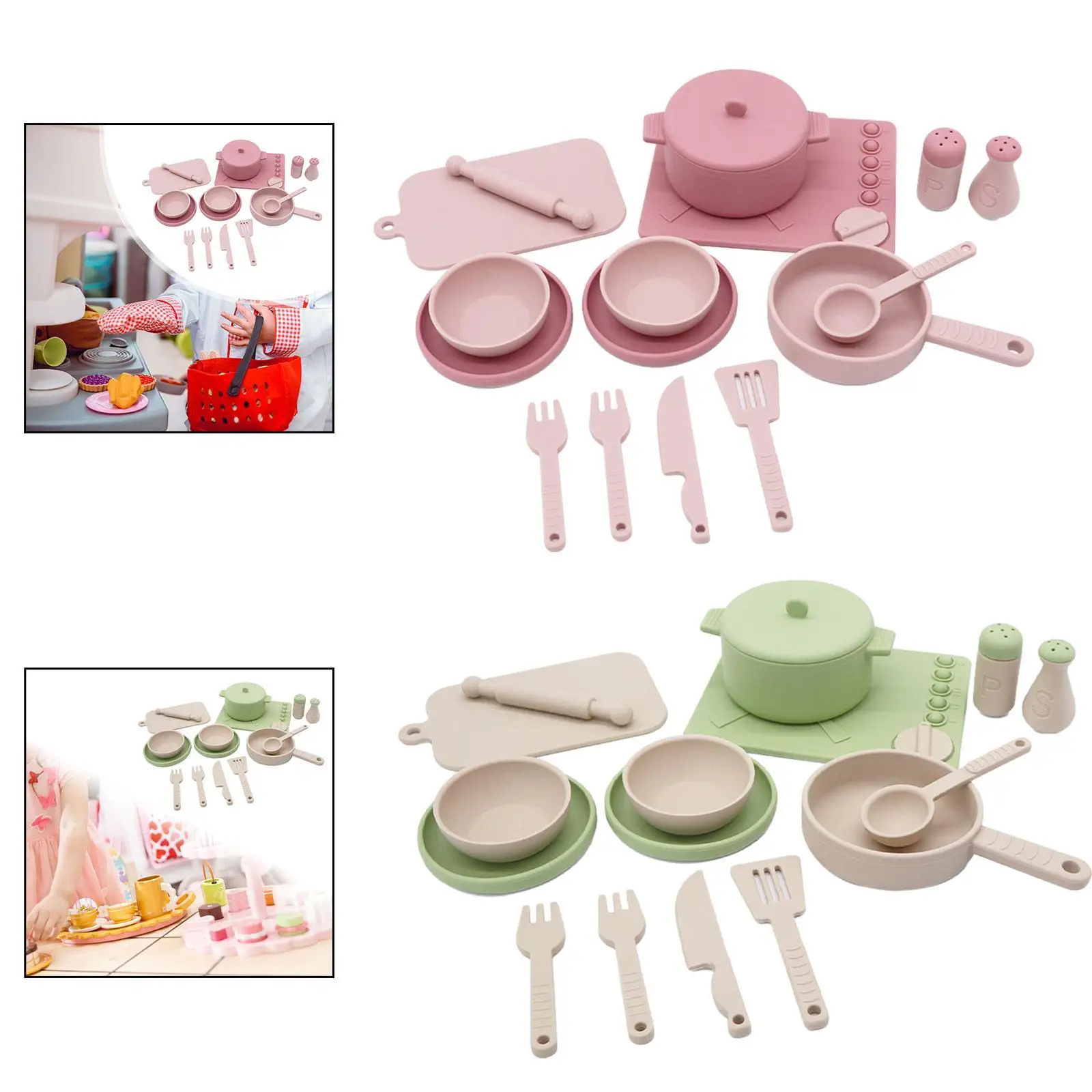 Kitchen Pretend Play Food Set Silicone Educational Toy Cooking Game for Kids Basic Life Skills Development