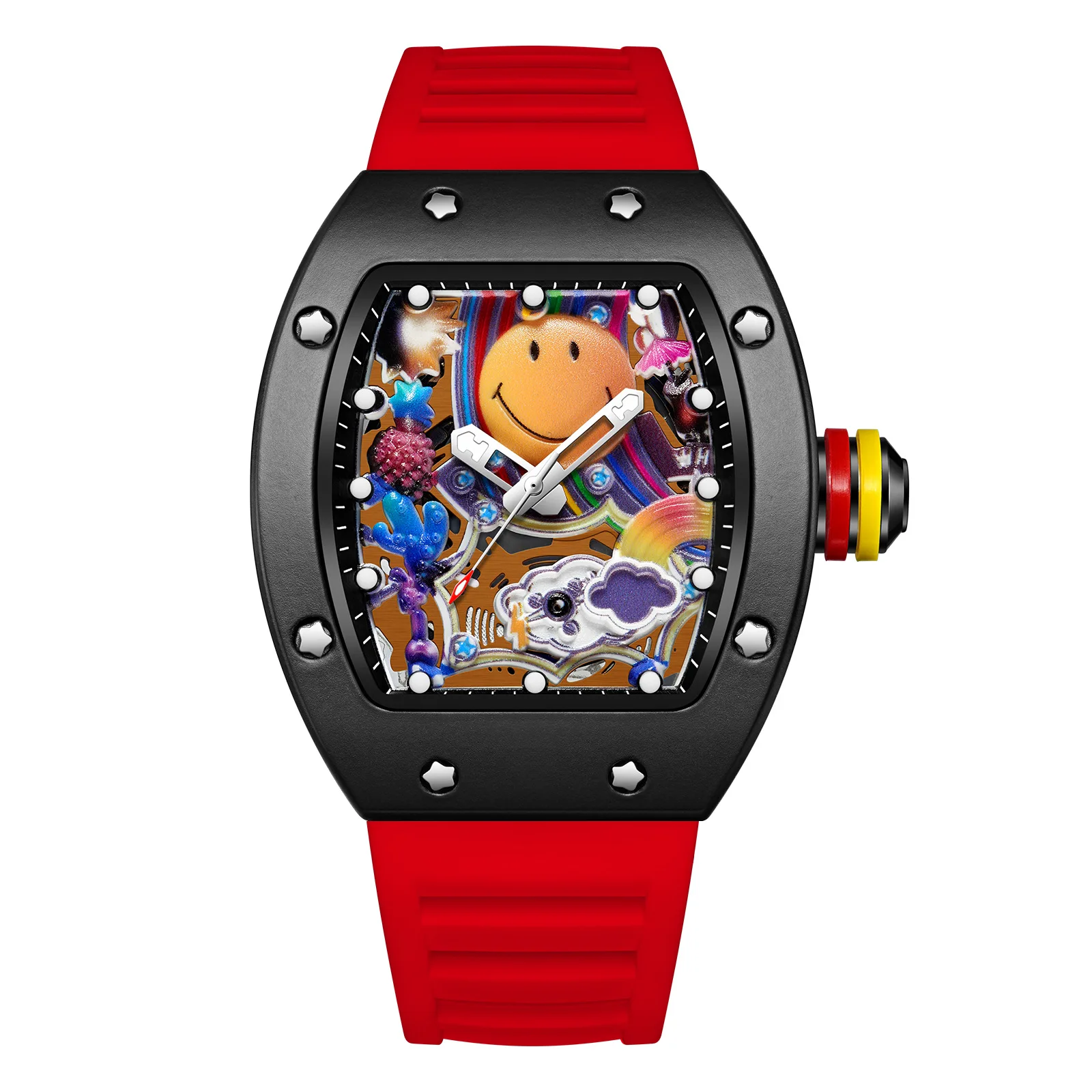 Novo Relógio Masculino Miller Smiley em Formato de Balde, Luminoso, à Prova d'Água, com Mostrador Vazado e Movimento de Quartzo