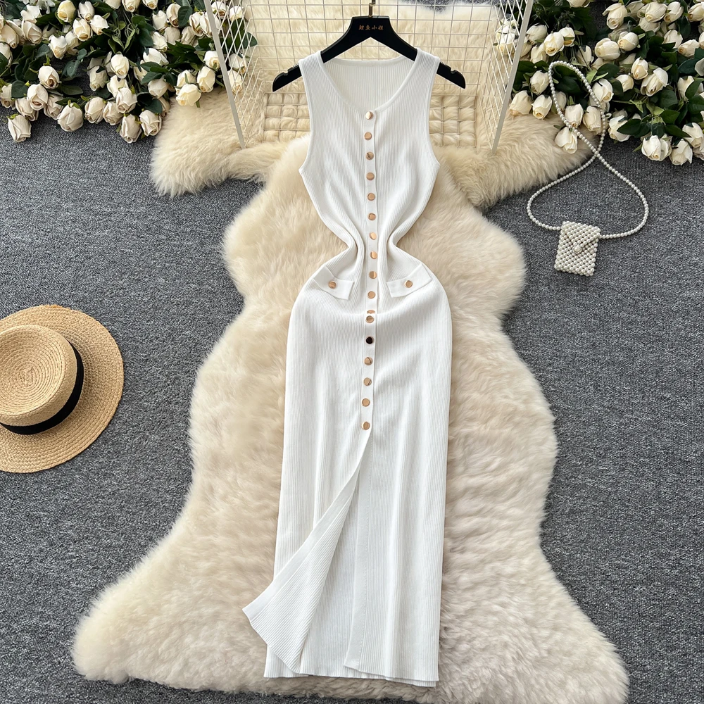 YuooMuoo Marke Mode Elegante einreiher Gestrickte Maxi Kleid Frauen Luxus Wrap Hüften Hemd Pullover Kleid Dame Party Vestidos