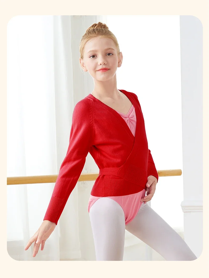Mädchen Tanzpullover Langarm Strickjacke Tops, Kinder Ballett Übung Wickelschal, Winter Trainingsmantel für Mädchen – Detail 11