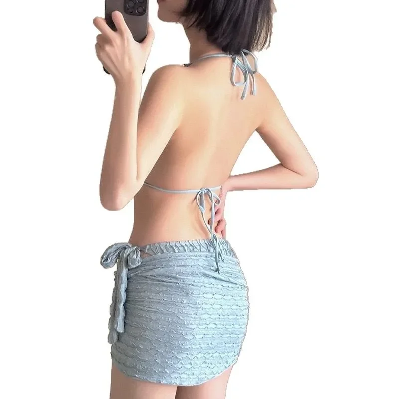 Sexy Bikini Set Women's 2025 New Style Beach Vacation Three-piece Pure Desire Style Separate Swimsuit for Female