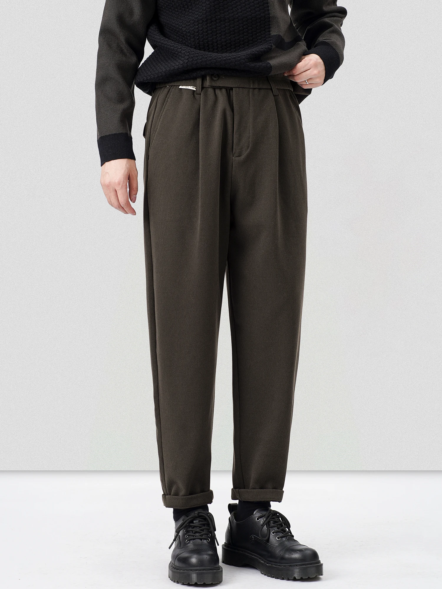 Men's Woolen Straight Leg Casual Pants Loose Fit Business Casual Vintage Nine-Tenths Autumn Winter Polyester Viscose Spandex
