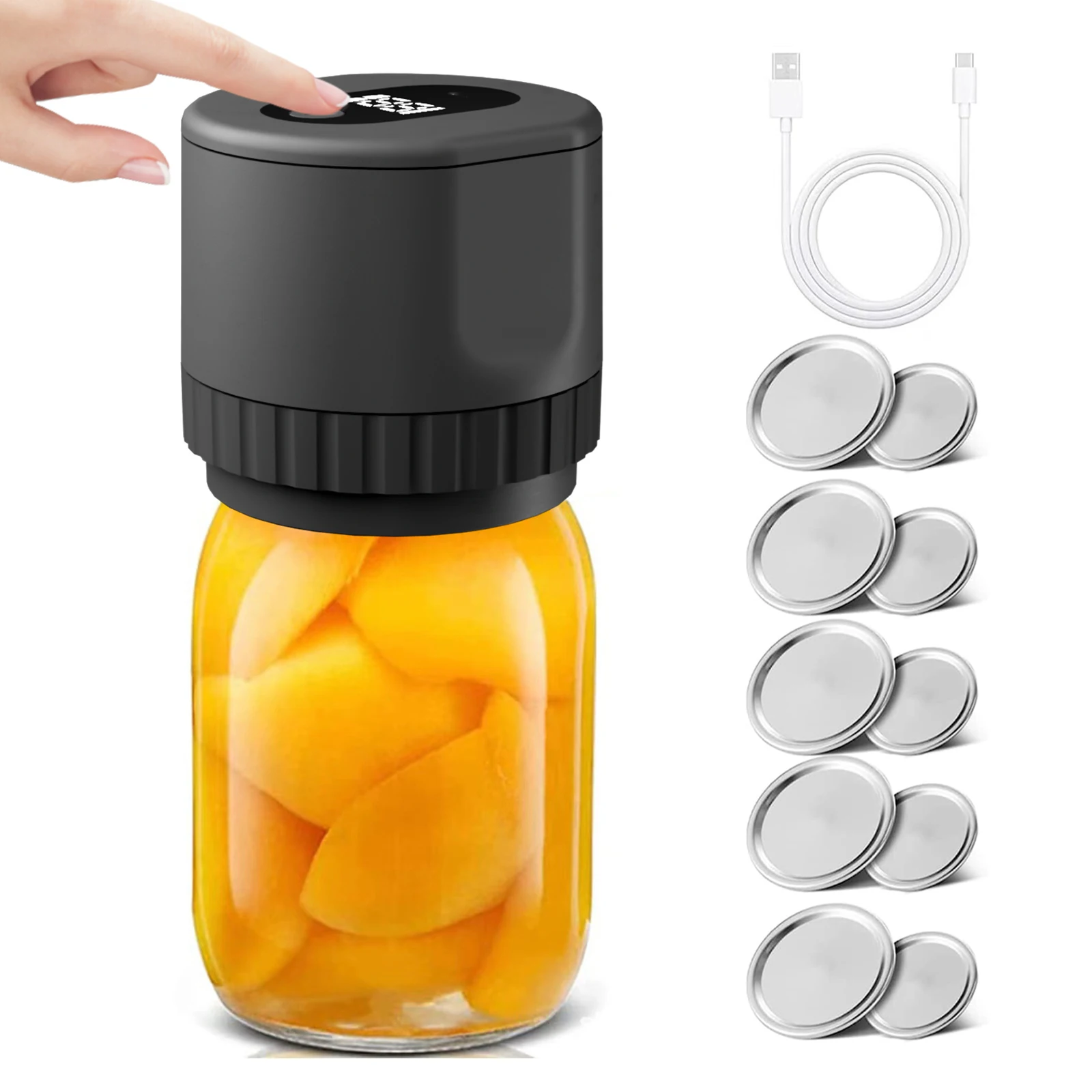 Electric Mason Jar Vacuum Sealer Kit Cordless Automatic Jar Sealer Kit for Food Storage and Fermentation with Wide-Mouth and Reg