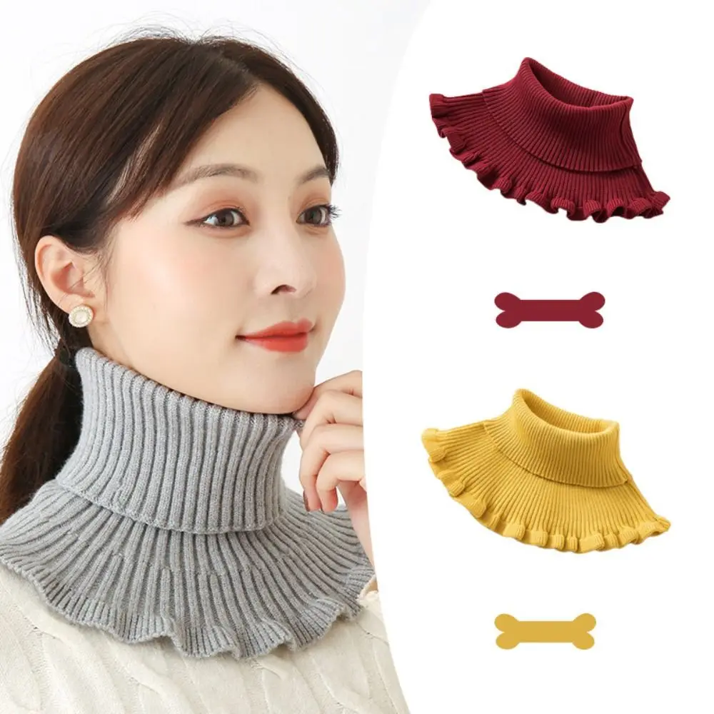 Fashion Women Warm Knitted Fake Collar Windproof With Wooden Ears Black White Neck Warmer Winter Detachable  False Neck Scarf