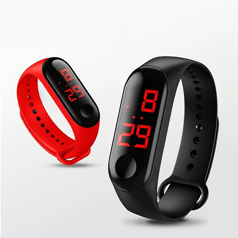 Children Sports Watch Outdoor Bracelet Unisex Silicone Waterproof Red Light Led Digital Smart Touch Screen Kids Electronic Watch