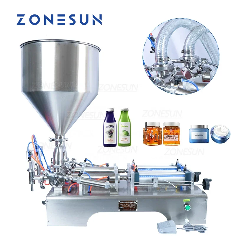 

ZONESUN, 2 головки, машина для розлива томатного соуса, геля для душа, жидких Бутылок с двойным использованием для производства