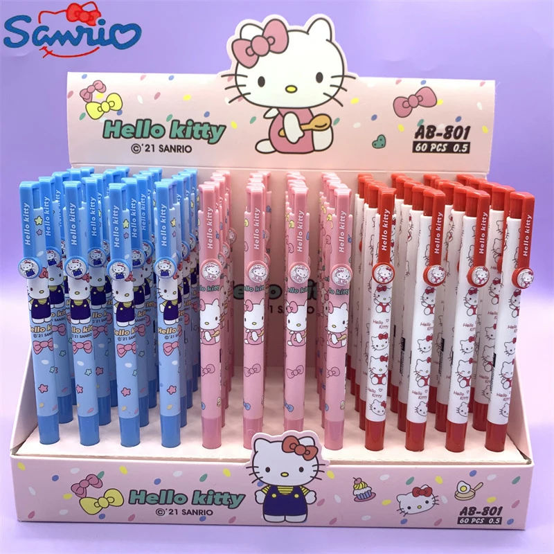 60pcs Sanrio Hello Kitty Kawaii Roller Ballpoint Pen Cartoon My Melody Press Signature Pen School Supplies Stationery Wholesale