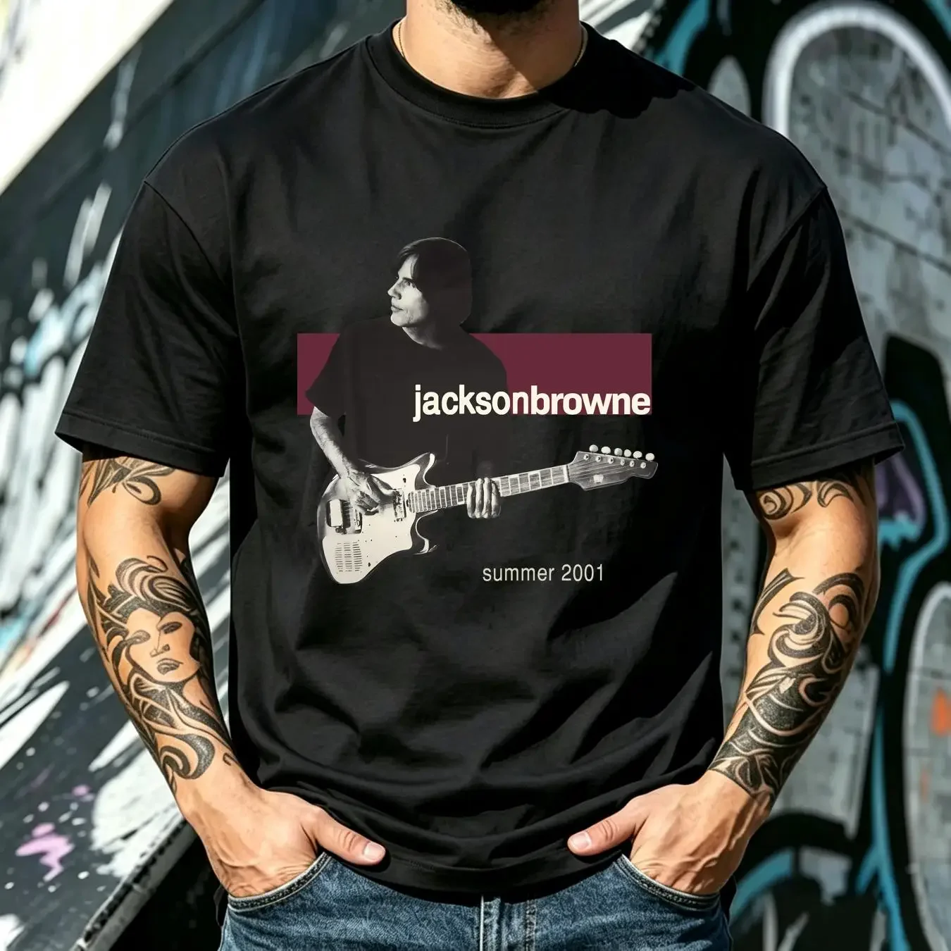 washed T Shirt Jackson Browne 2001 Tour Men's size M vintage Washed Breathable Soft homme Slightly Stretched Casual Versatile