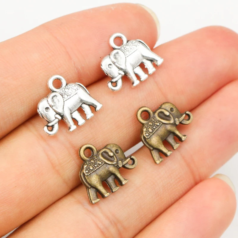 10pcs 13x12mm Charms double sided elephant Tibetan Silver Plated Pendants Antique Jewelry Making DIY Handmade Craft