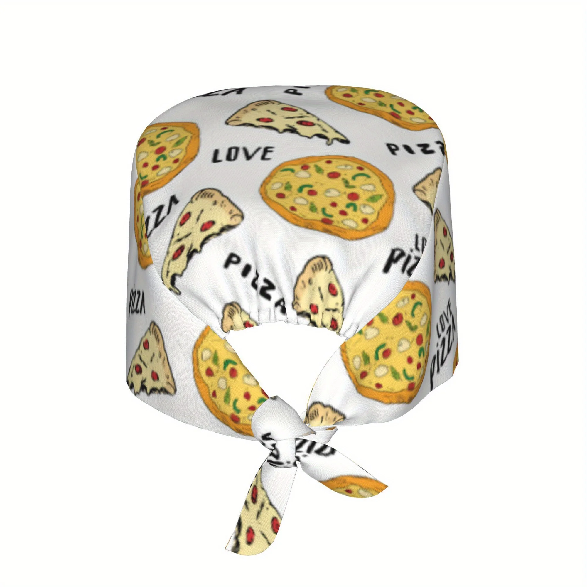 1pc Pizza Women's Stylish Printed Work Cap - Lightweight Adjustable Skull Cap, Tie-Back Nurse Hat, Dustproof Chef & Cooking Cap,