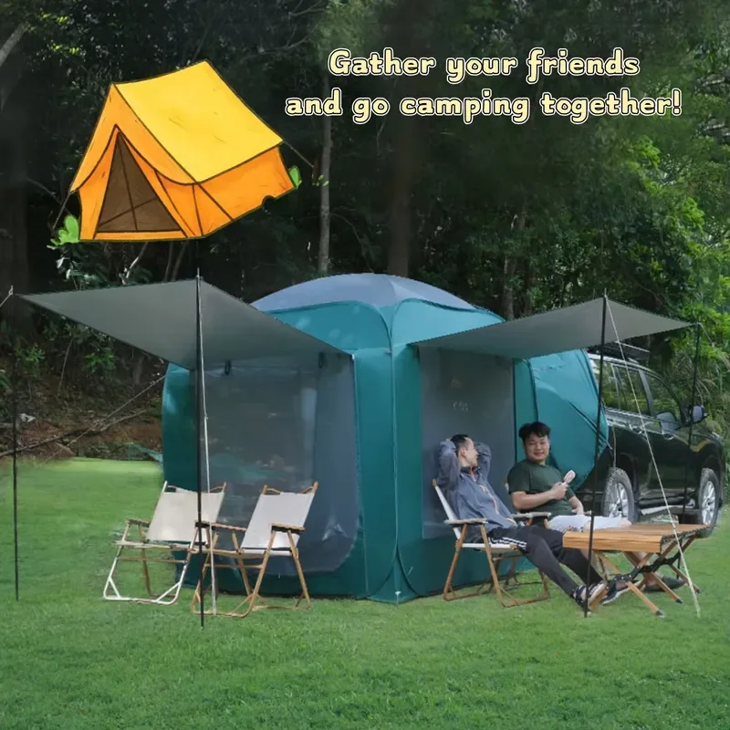 Quick Opening Car Rear Tent for 3-4 People Outdoor Camping Equipment Rainproof Folding Mongolian Style Roof Extension Shelter