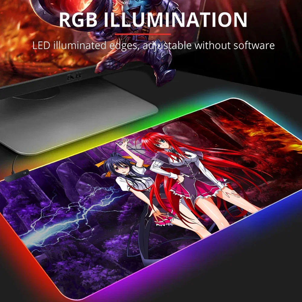 Large RGB Colorful LED Light Soft Large Gaming Mouse Pad Highschool Dxd Rias Gremory Alfonbrilla Raton Ordenador Non-slip Rubber