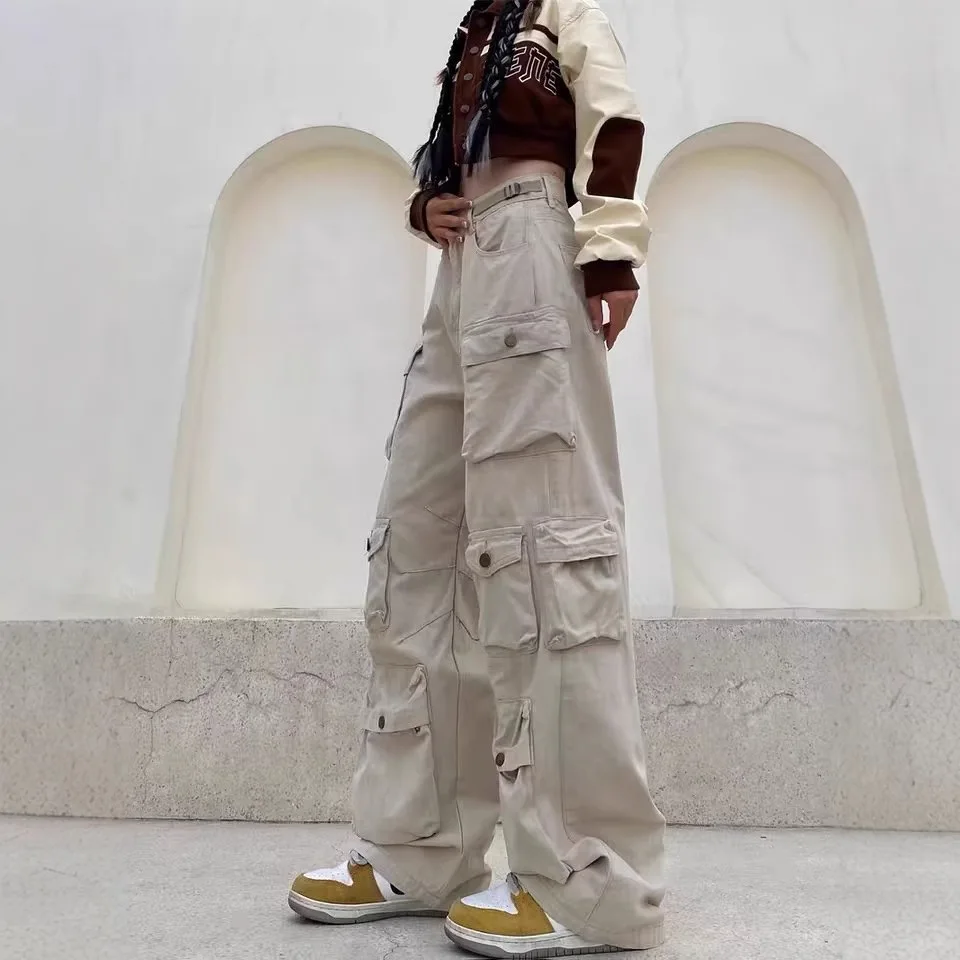 سراويل Y2K الجديدة لعام 2024 للنساء - سراويل عمل تكتيكية فضفاضة واسعة الساق، سراويل مستقيمة عالية الخصر غير رسمية ملابس الشارع الشهير