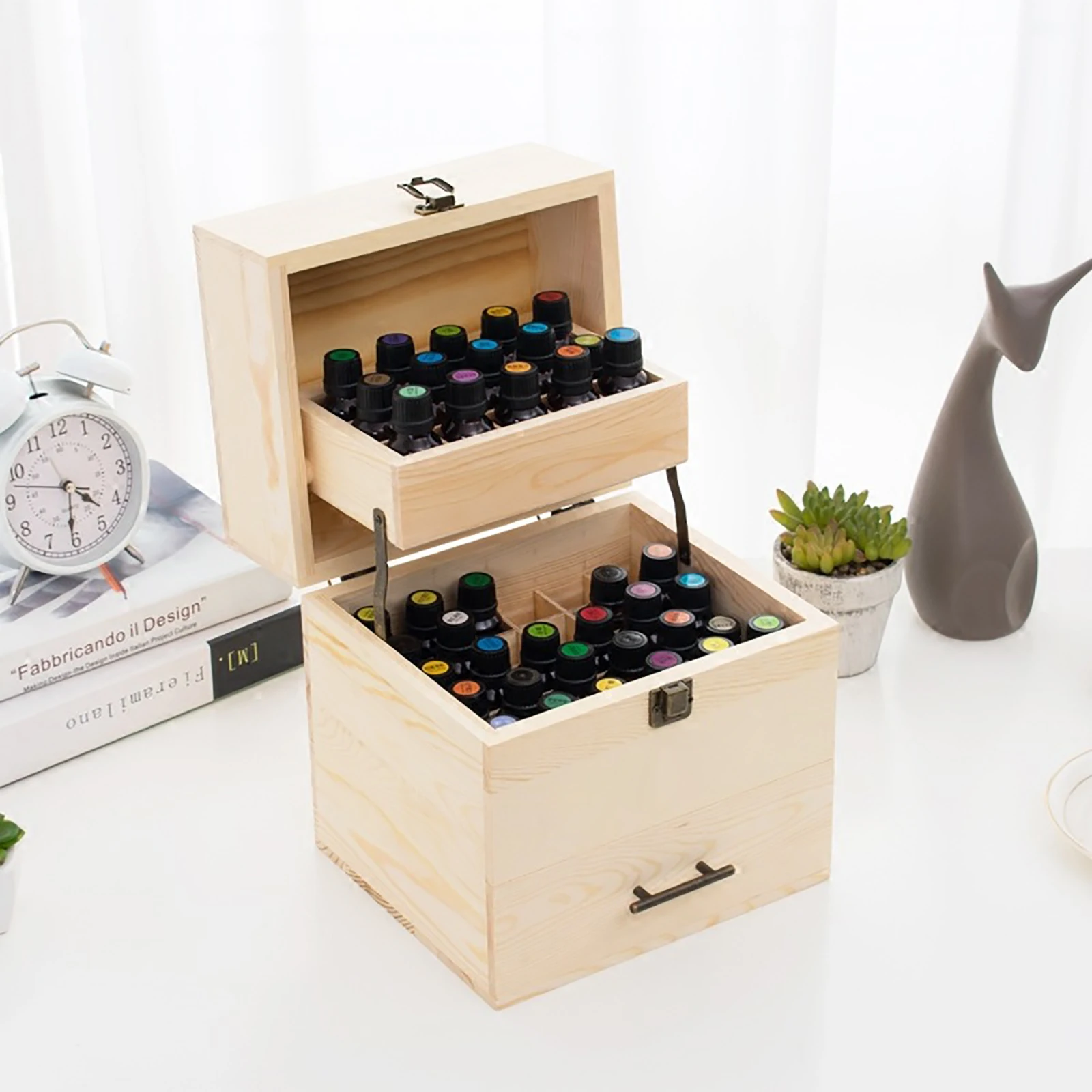 Essential Oil Storage Box 59 Slots Wooden Display Case Wood Container Organizer Container Box 3 Layers Display Stand