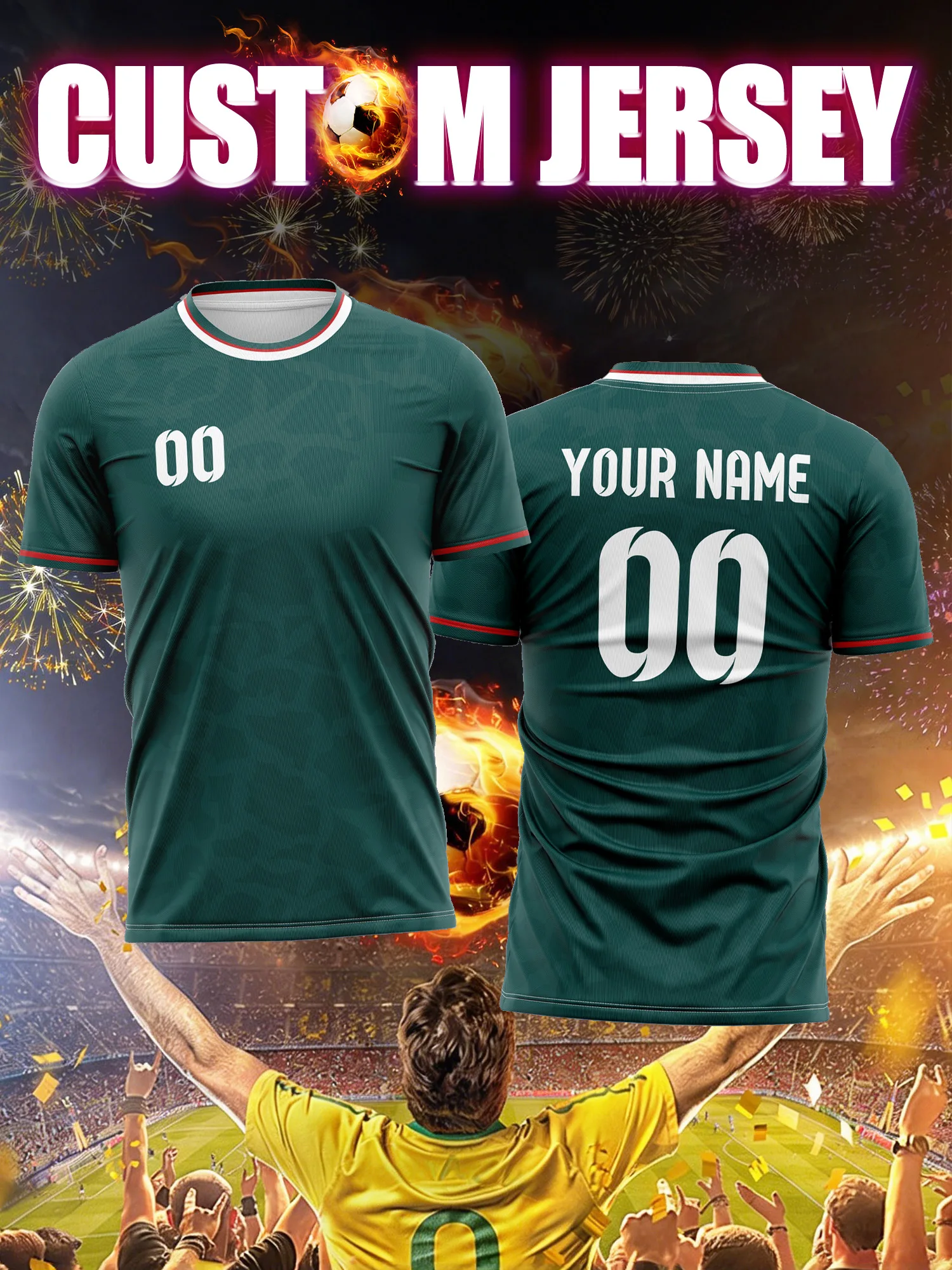 Custom Image Number Name Soccer Jersey, Senior Match Shirt, Stretchy Comfort Adult Football Uniform